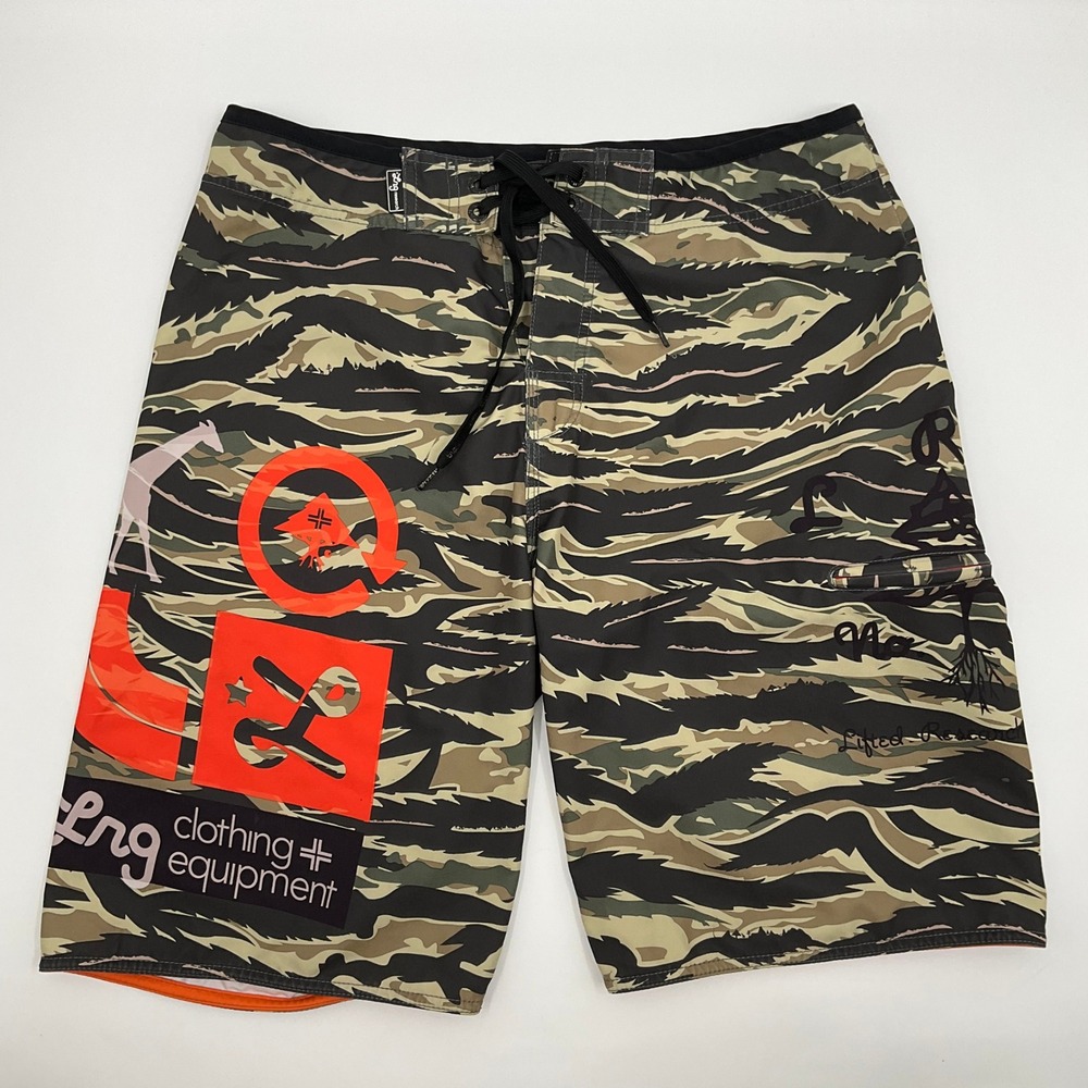 LRG Lifted Research Group Tiger Camo Board Shorts Swim Trunks 32 Beach Surfing